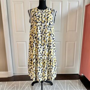 Crimson + Clover Yellow and Navy Blue Floral Sleeveless Ruffle Hem Dress